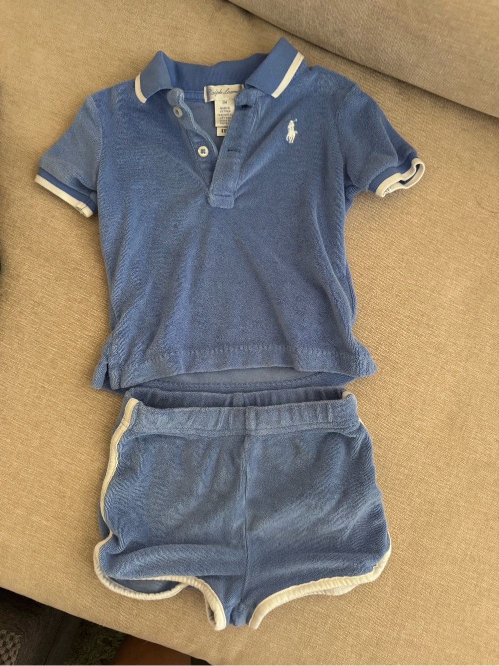 Ralph Lauren Blue Polo Terry Knit Top & Shorts Set